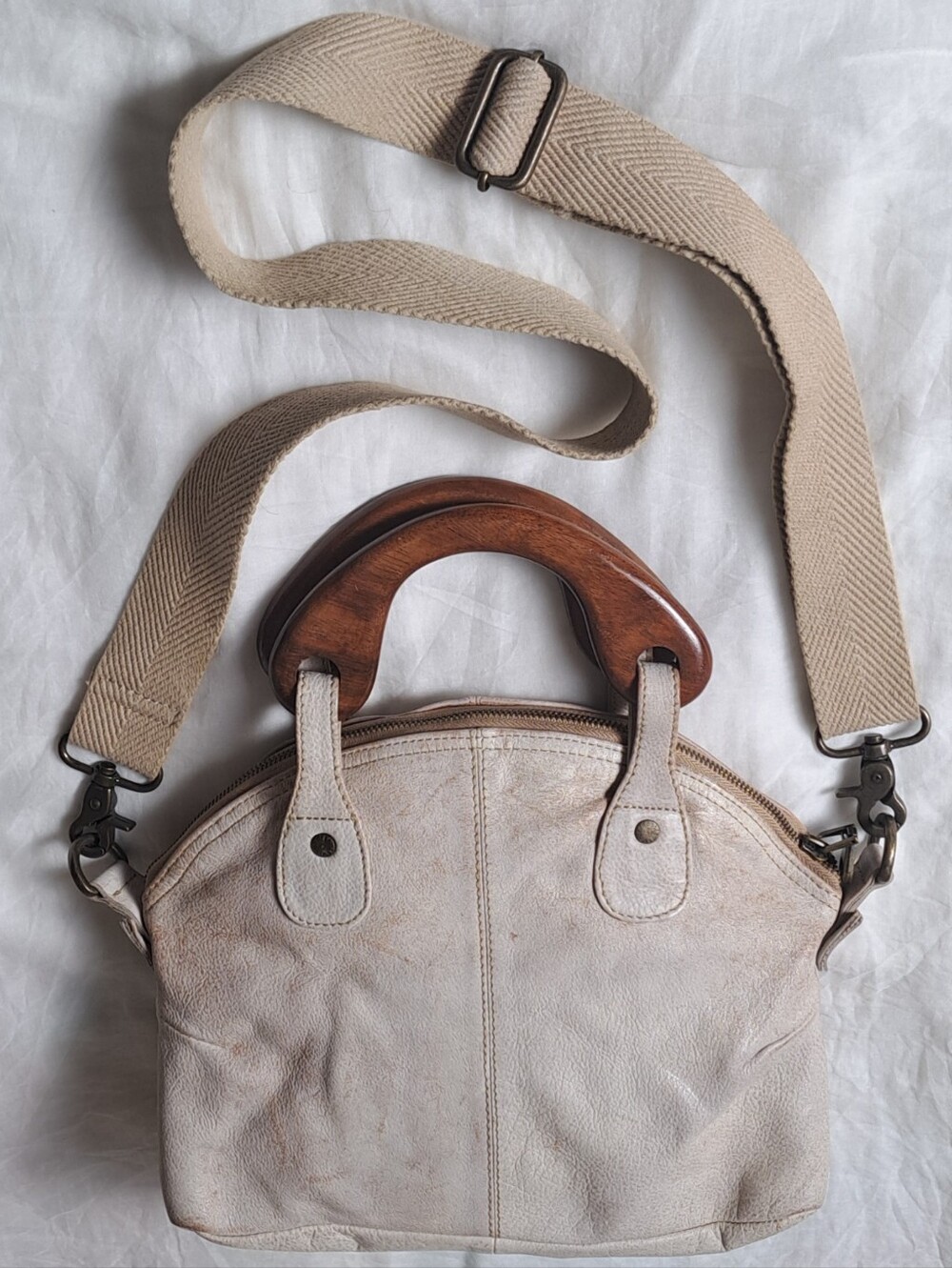 Free People We The Free Mini Willow Leather Tote Fog Wood Handle Crossbody - Picture 4 of 8